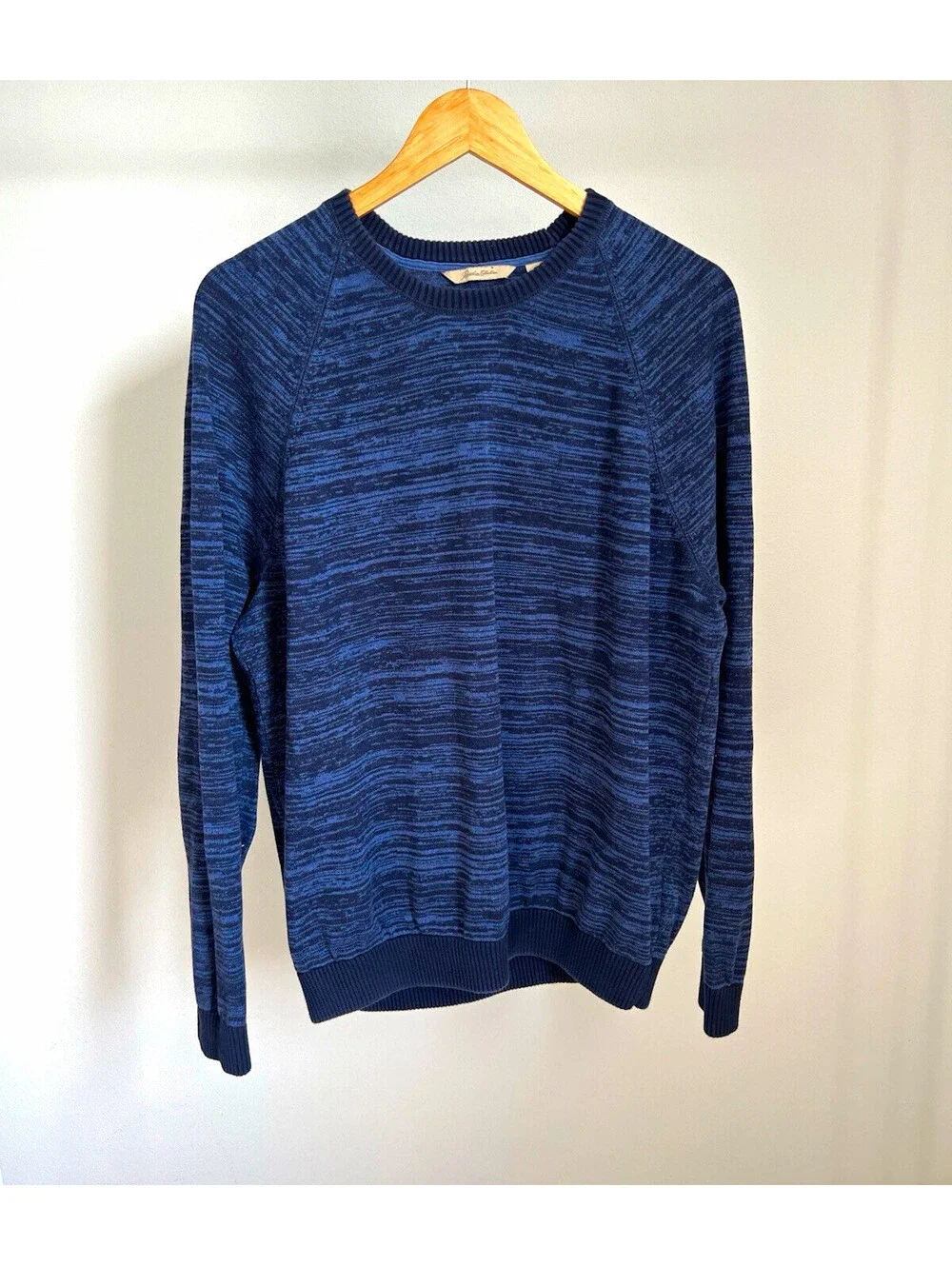 Paradise Collection Sweater Pullover Crew Neck Striped Knit Blue/Black Men’s L
